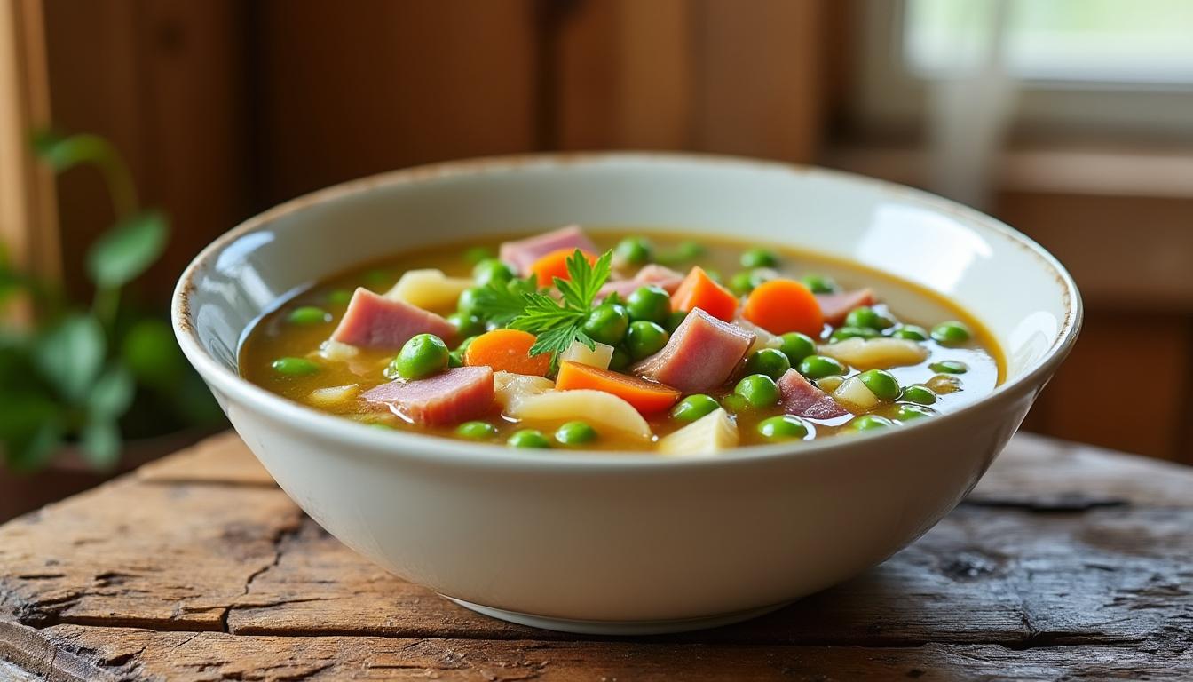 découvrez une recette facile de soupe pois et jambon à préparer chez soi. un plat réconfortant, savoureux et simple à réaliser pour réchauffer vos repas en famille.