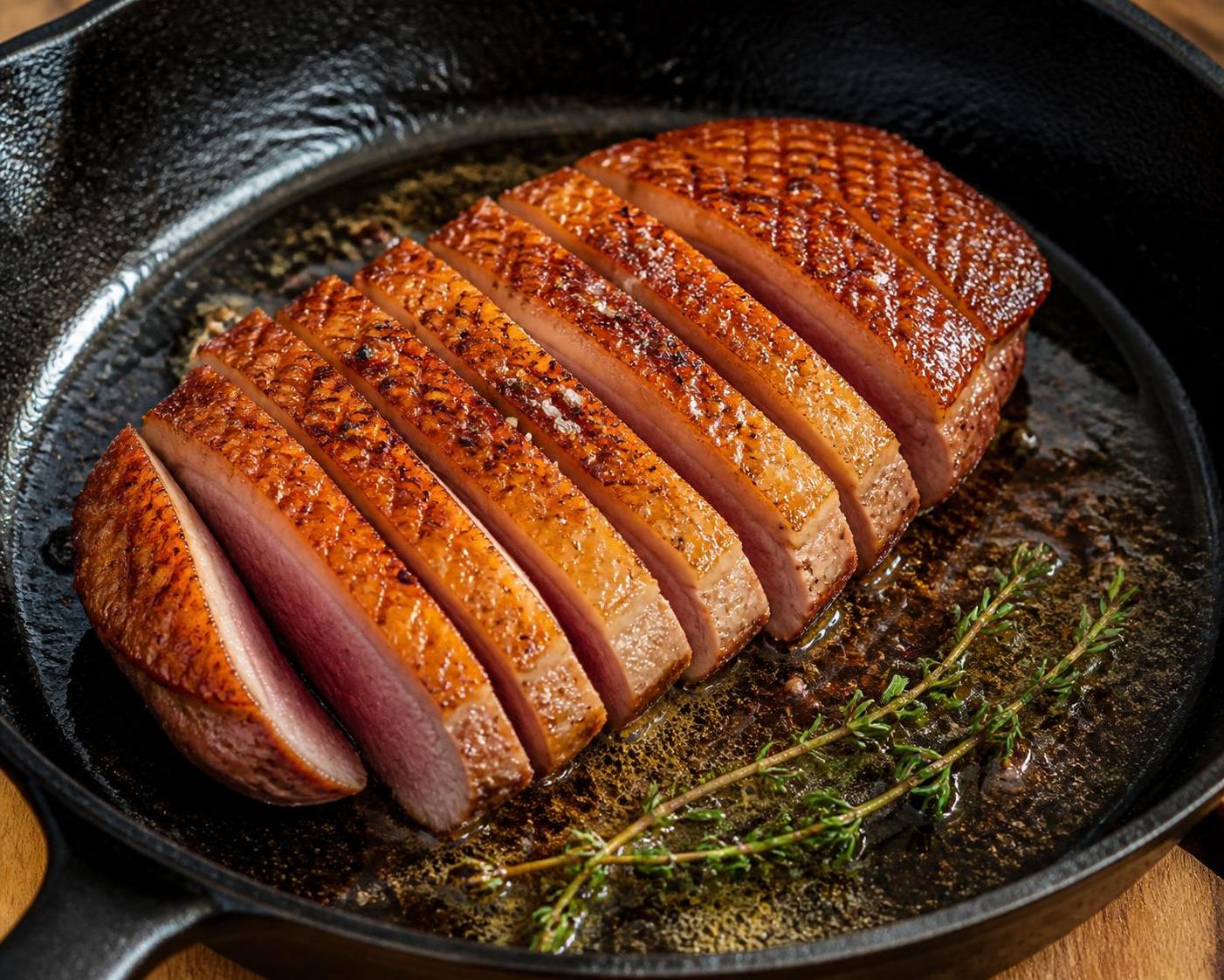 découvrez nos astuces pour réussir un magret de canard à la poêle, avec une cuisson parfaite, dorée à l'extérieur et fondante à l'intérieur.