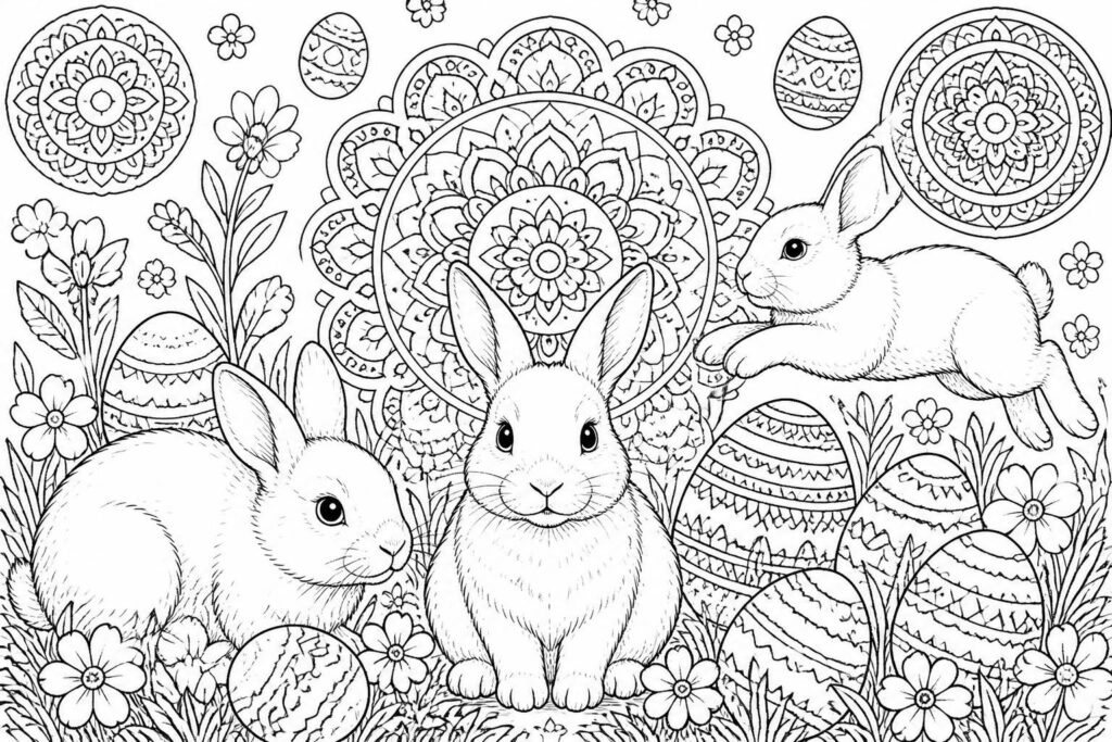 découvrez notre collection de coloriages de pâques avec des lapins, mandalas et dessins à imprimer pour enfants, parfaits pour s'amuser et développer leur créativité pendant les fêtes.