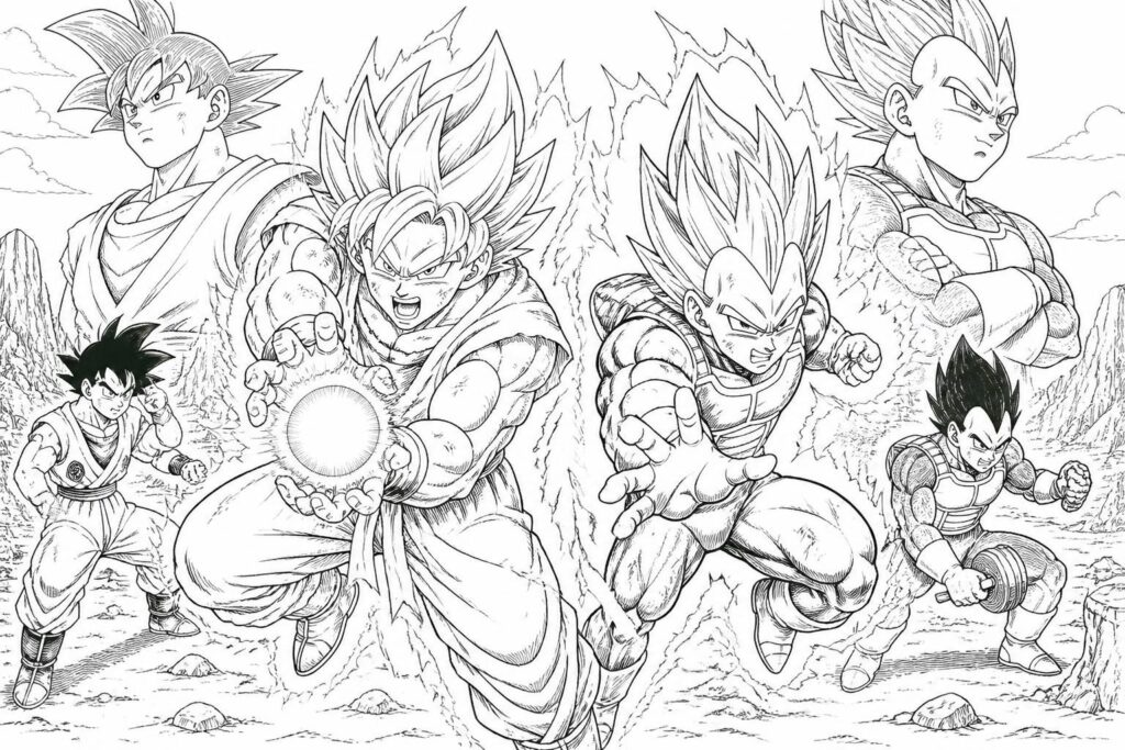 téléchargez et imprimez gratuitement des coloriages dbz avec vos personnages préférés comme goku et vegeta, ainsi que des scènes cultes de dragon ball z pour des heures de fun créatif.